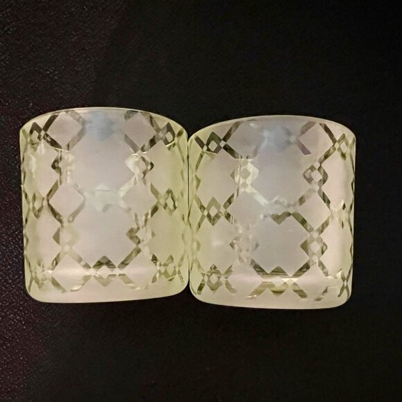 NWT - 2 Green geometric pattern tea light candleholders with tea lights - Picture 4 of 9